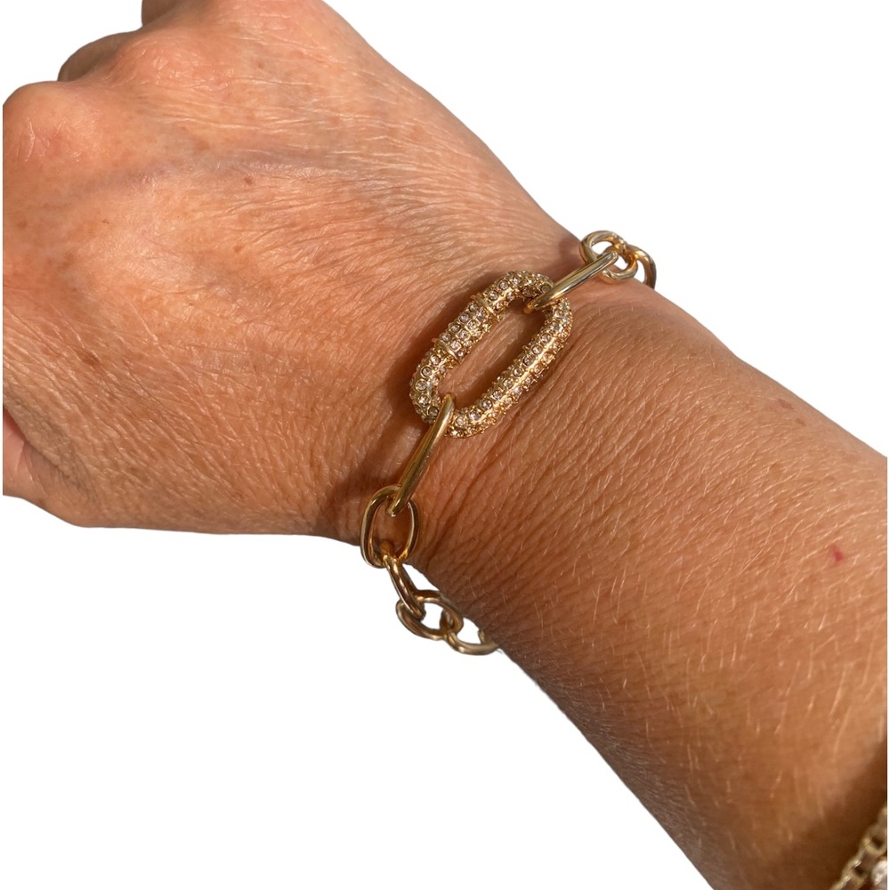 Gold and Rhinestone Adjustable Length Chain Bracelet
